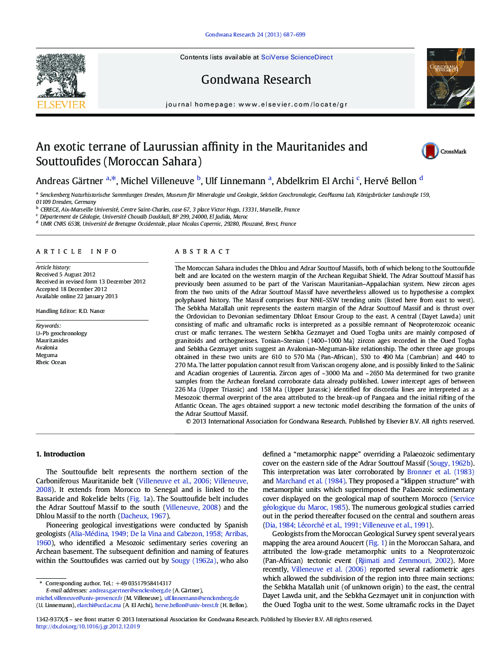 An exotic terrane of Laurussian affinity in the Mauritanides and Souttoufides (Moroccan Sahara)