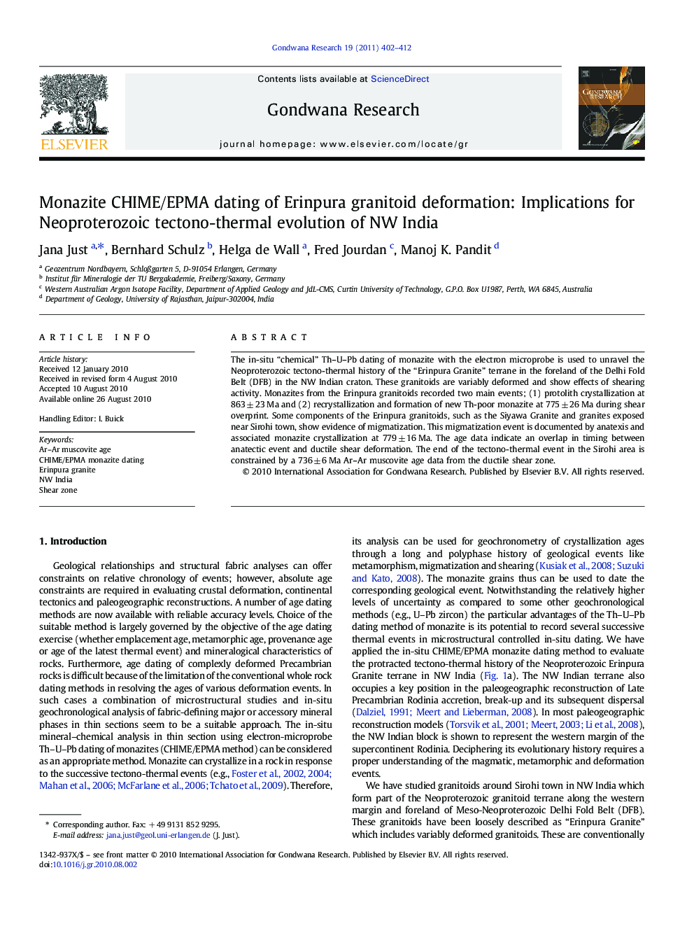 Monazite CHIME/EPMA dating of Erinpura granitoid deformation: Implications for Neoproterozoic tectono-thermal evolution of NW India