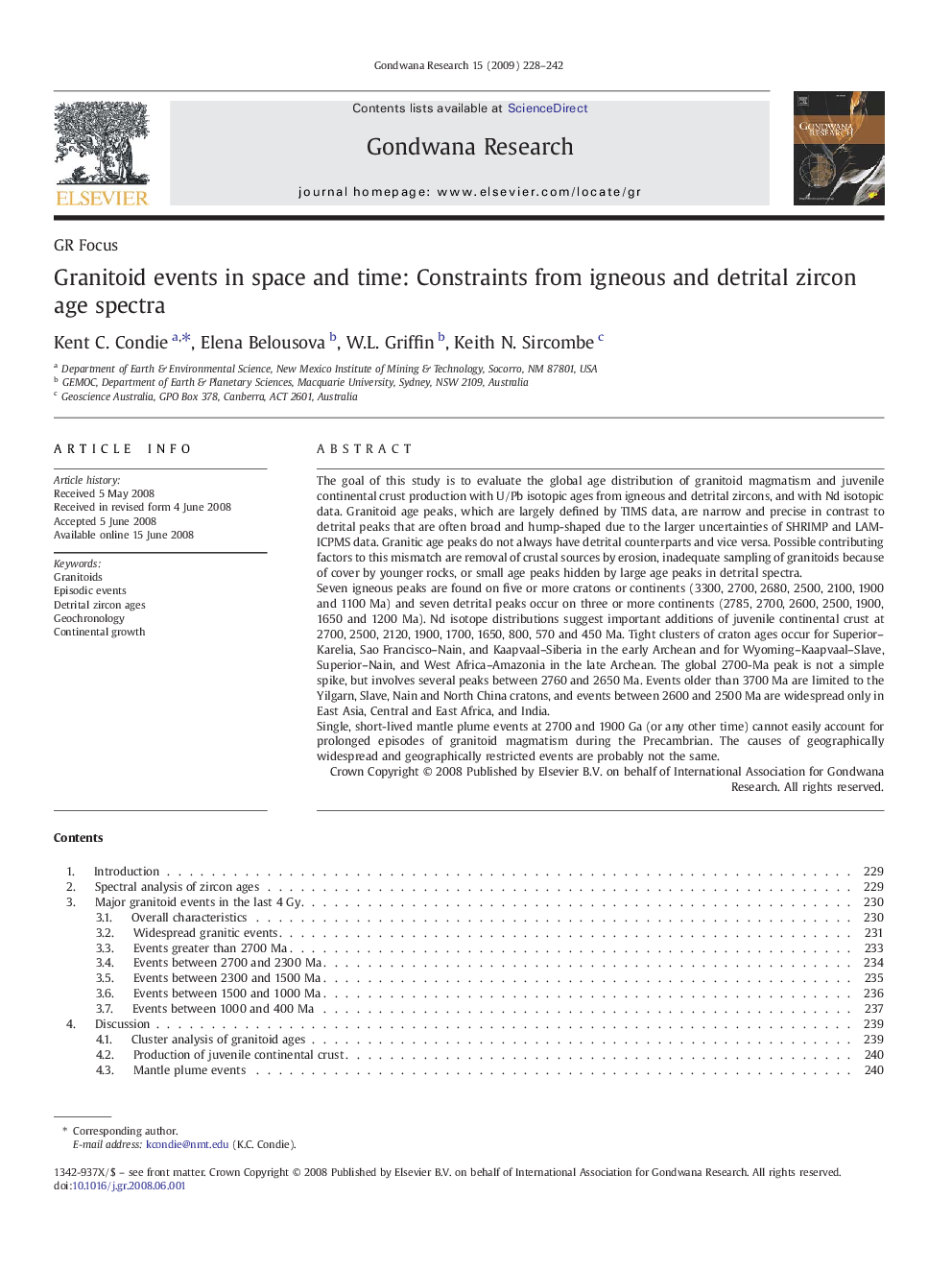 Granitoid events in space and time: Constraints from igneous and detrital zircon age spectra