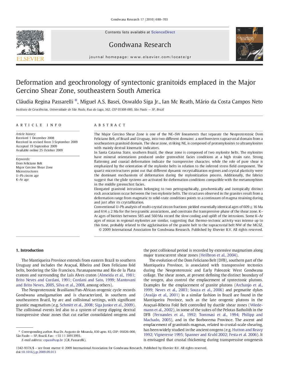 Deformation and geochronology of syntectonic granitoids emplaced in the Major Gercino Shear Zone, southeastern South America