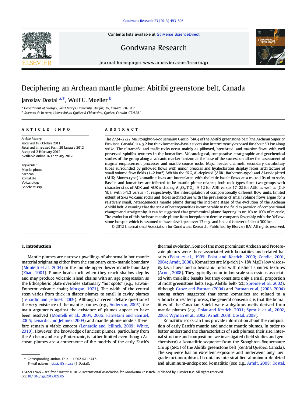 Deciphering an Archean mantle plume: Abitibi greenstone belt, Canada