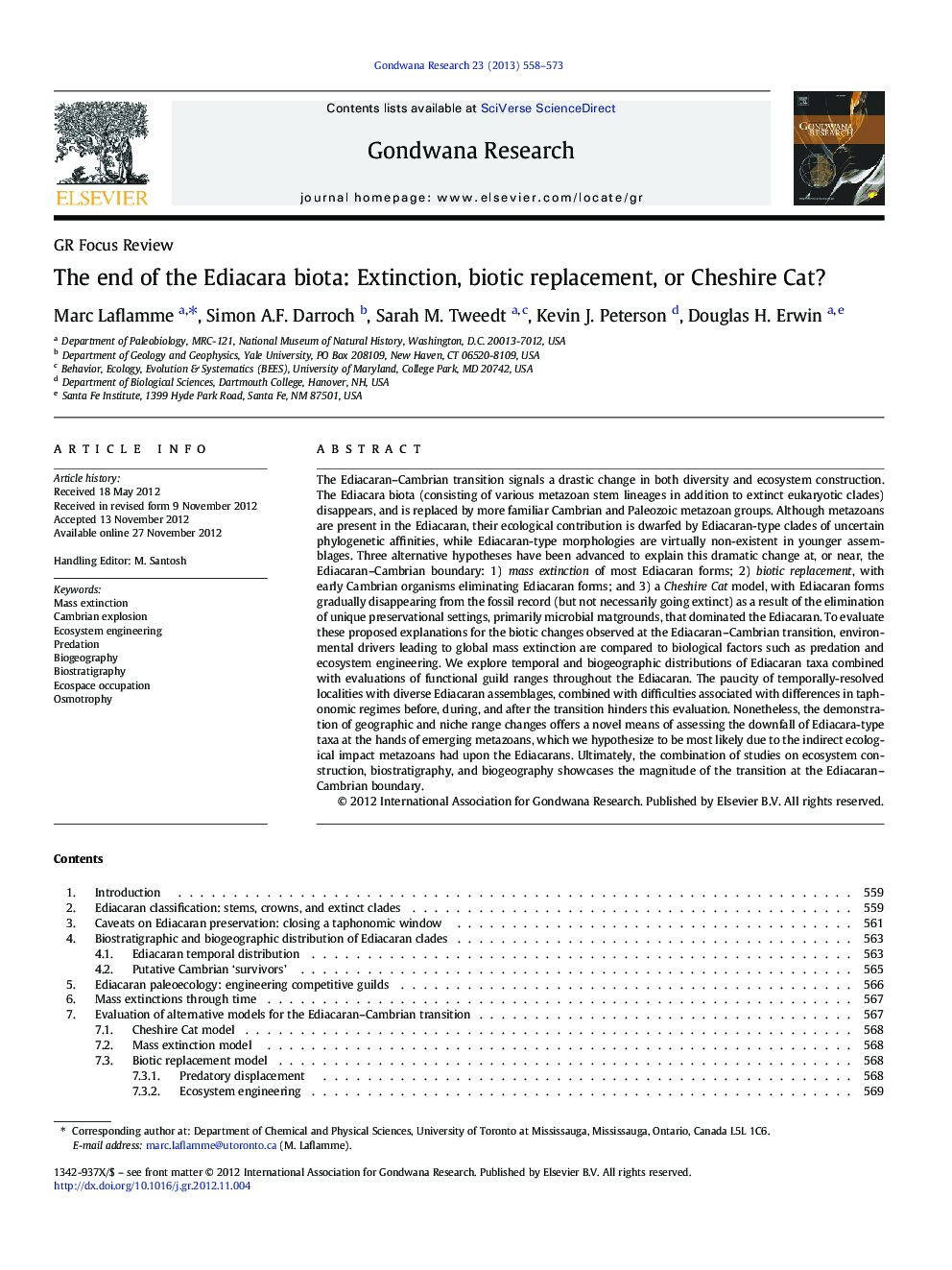 The end of the Ediacara biota: Extinction, biotic replacement, or Cheshire Cat?