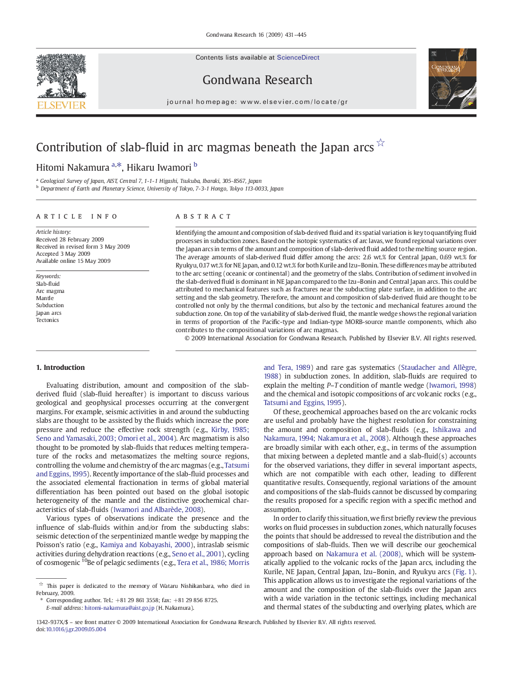 Contribution of slab-fluid in arc magmas beneath the Japan arcs 