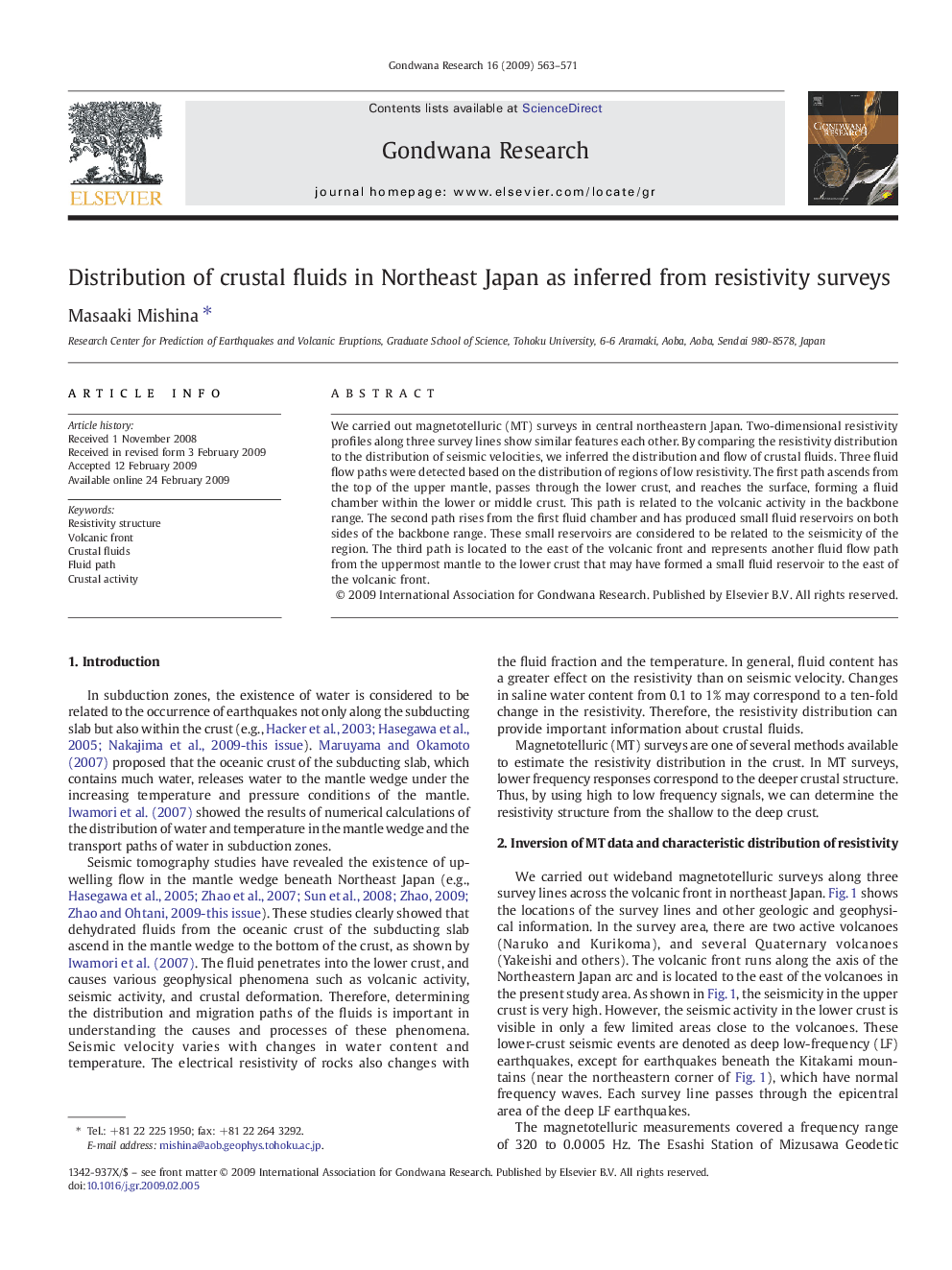 Distribution of crustal fluids in Northeast Japan as inferred from resistivity surveys