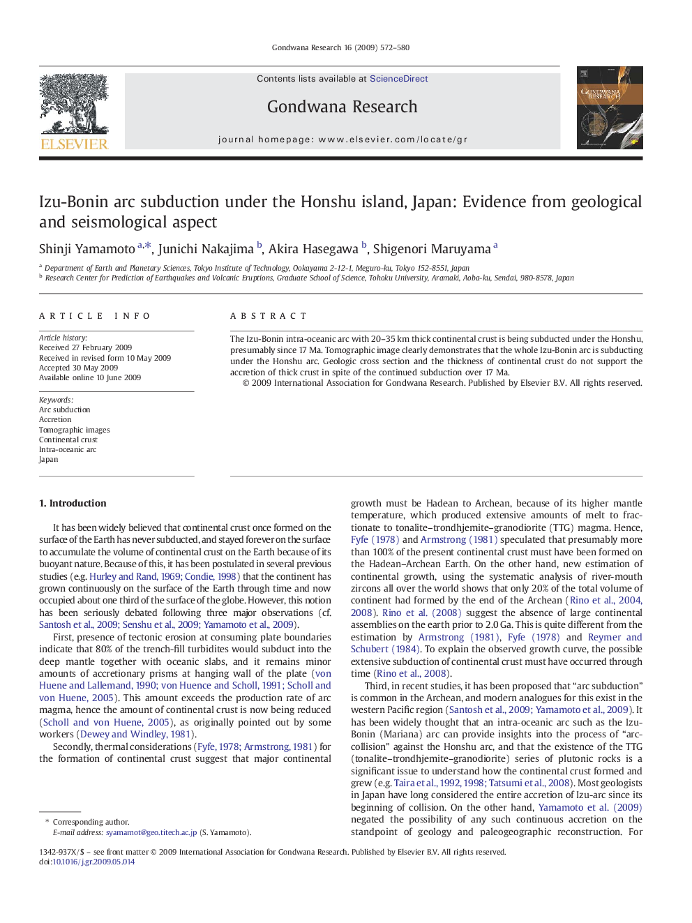 Izu-Bonin arc subduction under the Honshu island, Japan: Evidence from geological and seismological aspect