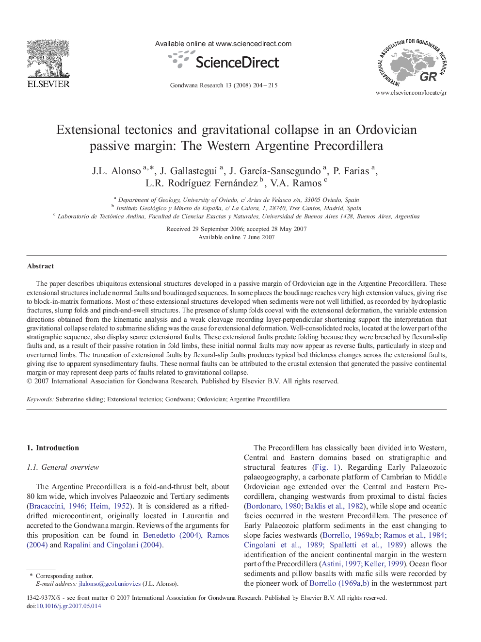 عکس صفحه اول مقاله: Extensional tectonics and gravitational collapse in an Ordovician passive margin: The Western Argentine Precordillera Extensional tectonics and gravitational collapse in an Ordovician passive margin: The Western Argentine Precordillera