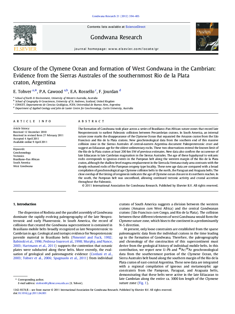 Closure of the Clymene Ocean and formation of West Gondwana in the Cambrian: Evidence from the Sierras Australes of the southernmost Rio de la Plata craton, Argentina