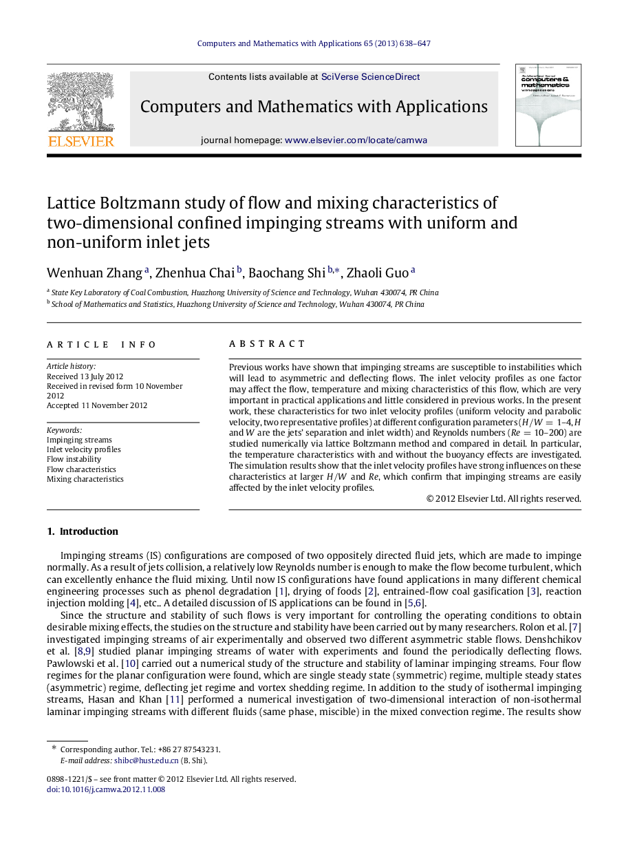 Lattice Boltzmann study of flow and mixing characteristics of two-dimensional confined impinging streams with uniform and non-uniform inlet jets