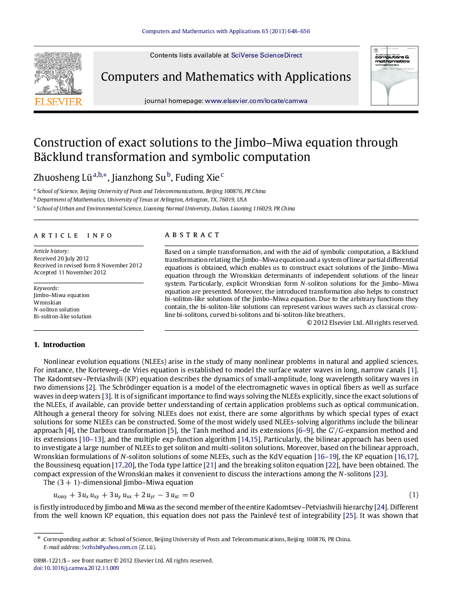 Construction of exact solutions to the Jimbo–Miwa equation through Bäcklund transformation and symbolic computation