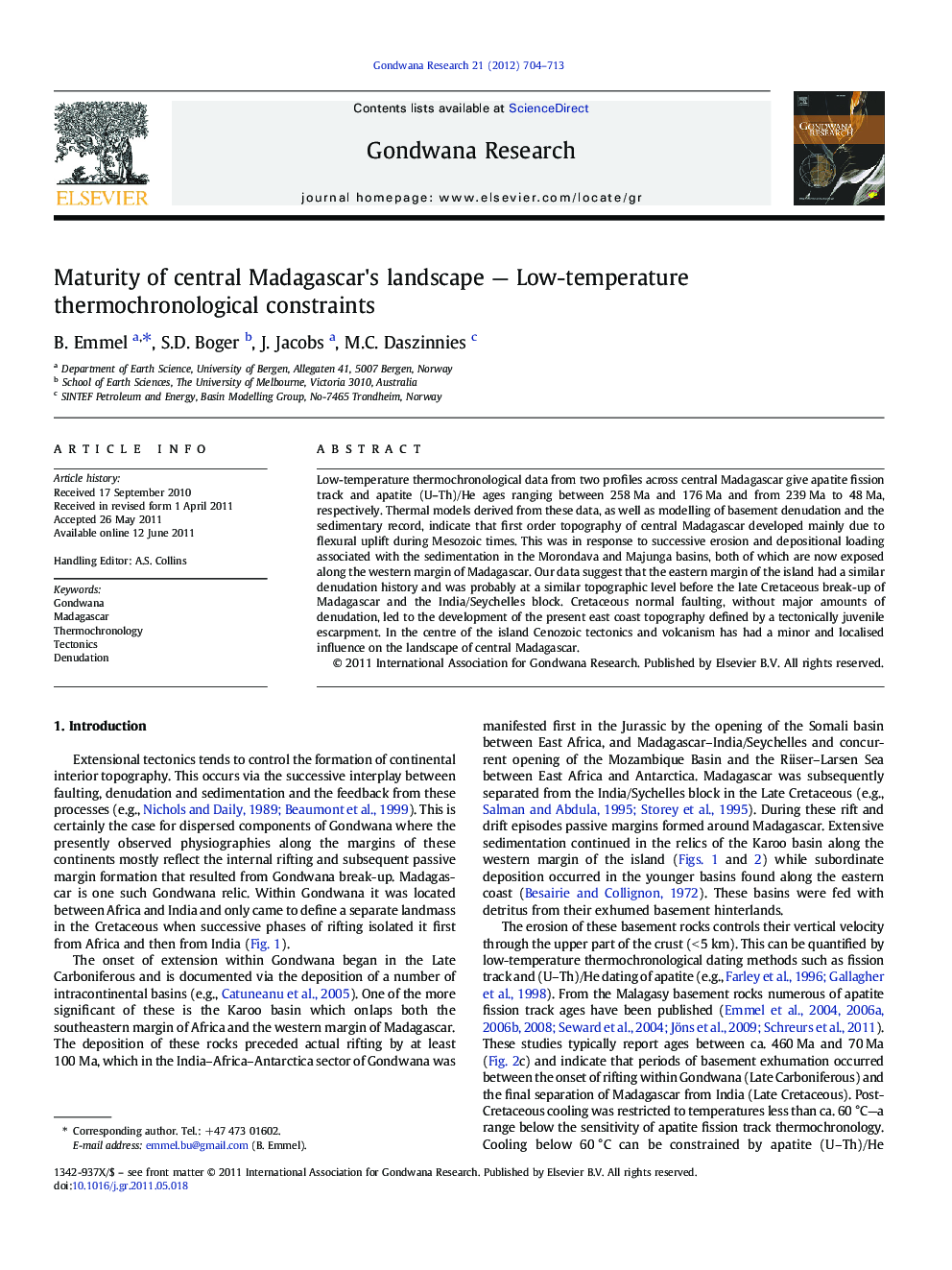 عکس صفحه اول مقاله: Maturity of central Madagascar's landscape — Low-temperature thermochronological constraints Maturity of central Madagascar's landscape — Low-temperature thermochronological constraints