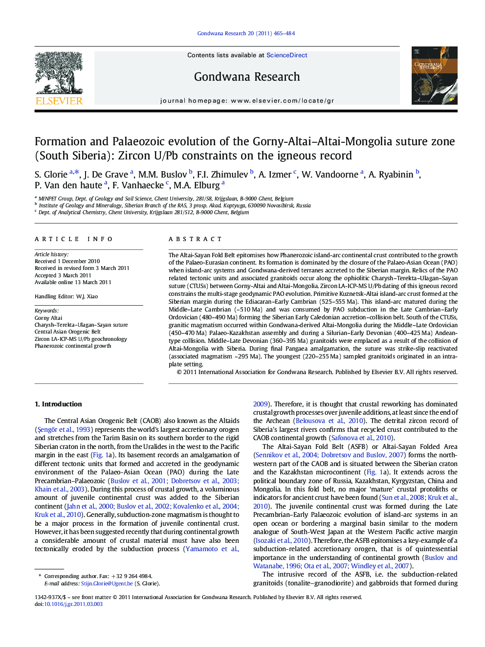 عکس صفحه اول مقاله: Formation and Palaeozoic evolution of the Gorny-Altai–Altai-Mongolia suture zone (South Siberia): Zircon U/Pb constraints on the igneous record Formation and Palaeozoic evolution of the Gorny-Altai–Altai-Mongolia suture zone (South Siberia): Zircon U/Pb constraints on the igneous record
