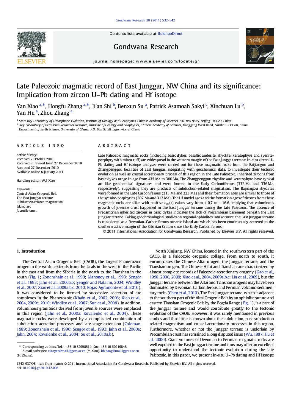 Late Paleozoic magmatic record of East Junggar, NW China and its significance: Implication from zircon U–Pb dating and Hf isotope