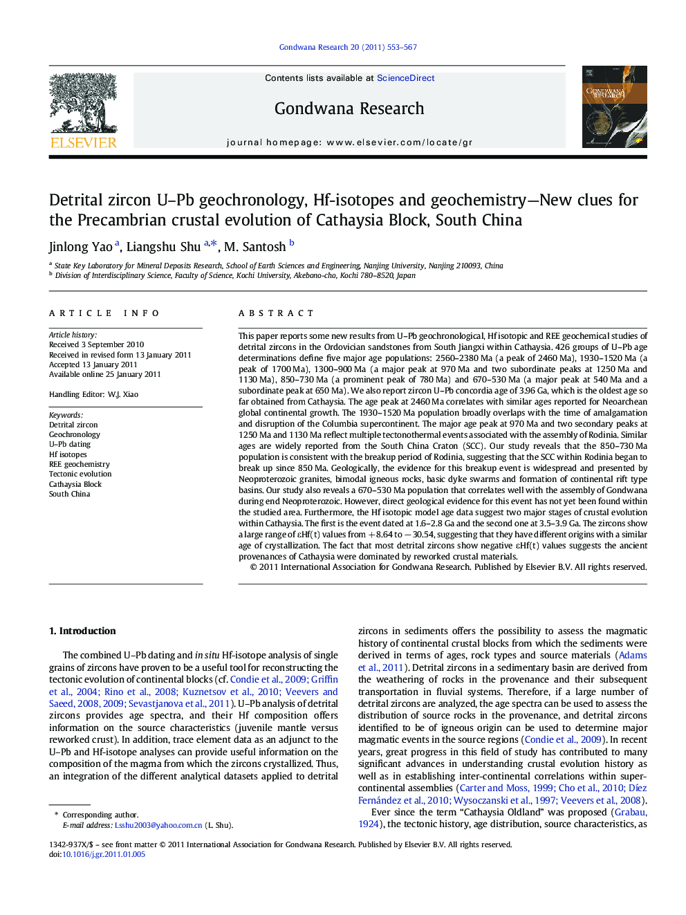 Detrital zircon U–Pb geochronology, Hf-isotopes and geochemistry—New clues for the Precambrian crustal evolution of Cathaysia Block, South China