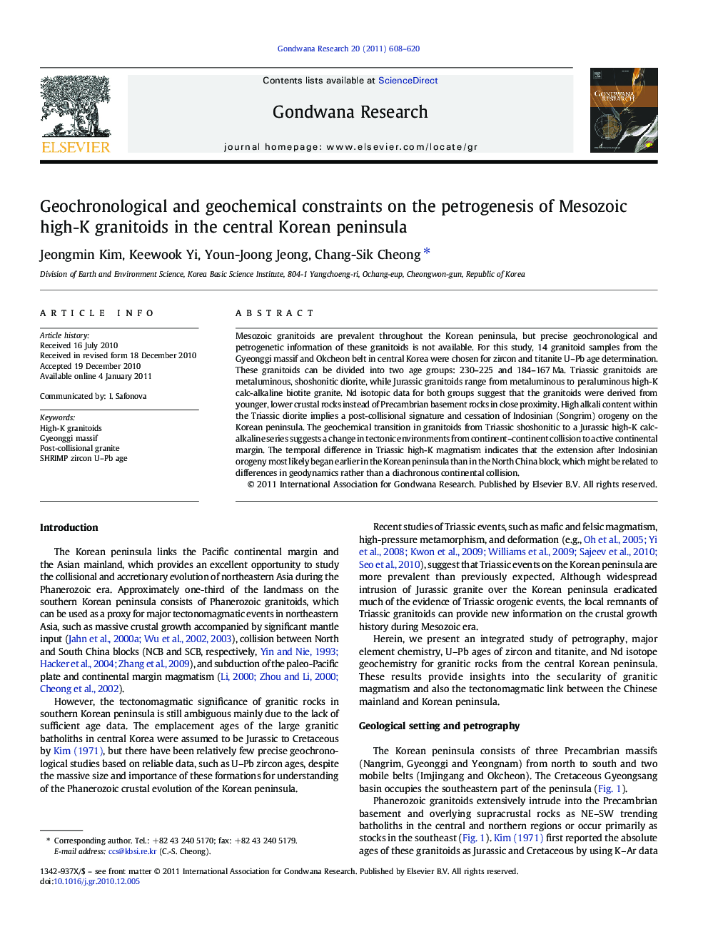 Geochronological and geochemical constraints on the petrogenesis of Mesozoic high-K granitoids in the central Korean peninsula