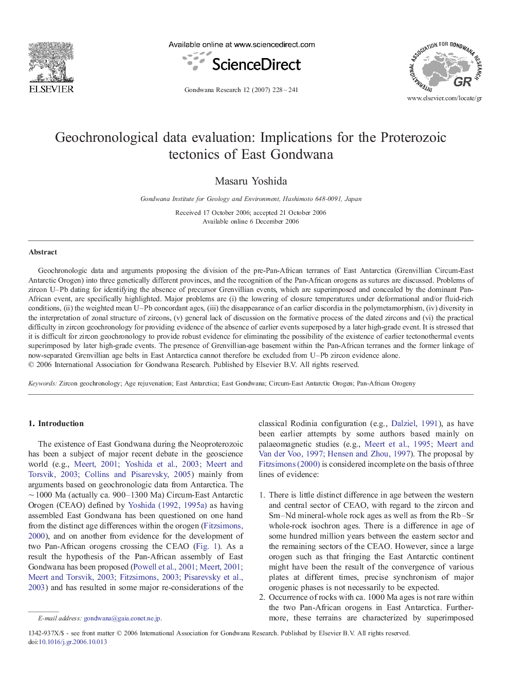 Geochronological data evaluation: Implications for the Proterozoic tectonics of East Gondwana