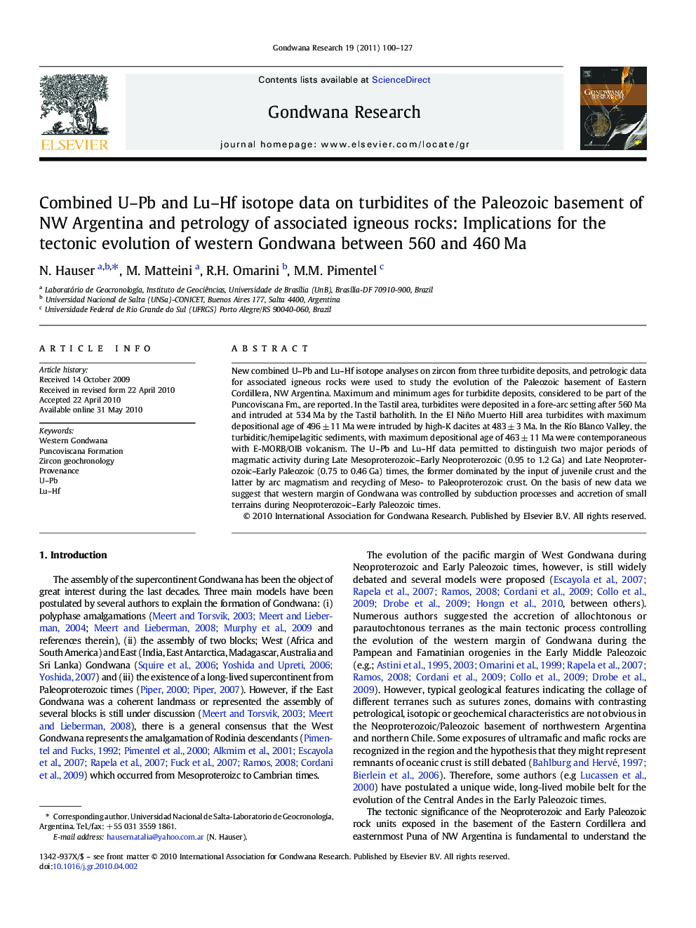 Combined U–Pb and Lu–Hf isotope data on turbidites of the Paleozoic basement of NW Argentina and petrology of associated igneous rocks: Implications for the tectonic evolution of western Gondwana between 560 and 460 Ma