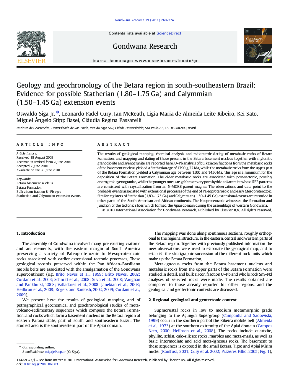 Geology and geochronology of the Betara region in south-southeastern Brazil: Evidence for possible Statherian (1.80–1.75 Ga) and Calymmian (1.50–1.45 Ga) extension events