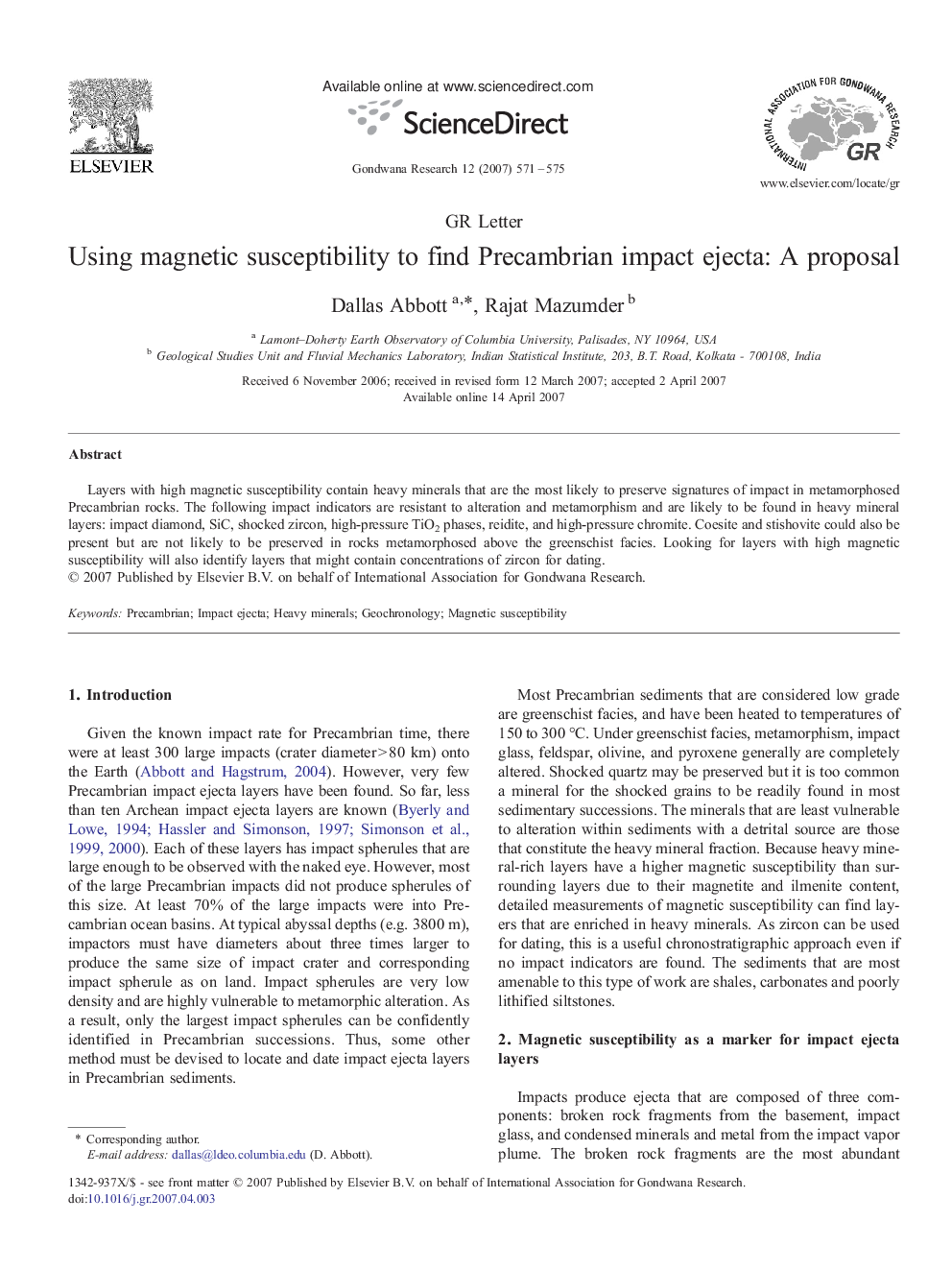 Using magnetic susceptibility to find Precambrian impact ejecta: A proposal