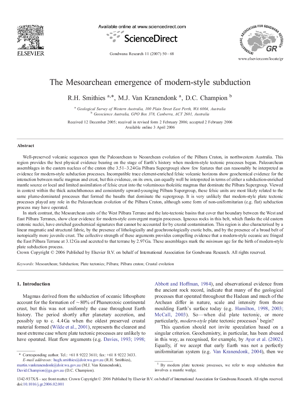 The Mesoarchean emergence of modern-style subduction