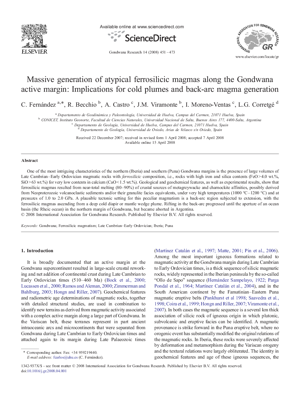 Massive generation of atypical ferrosilicic magmas along the Gondwana active margin: Implications for cold plumes and back-arc magma generation