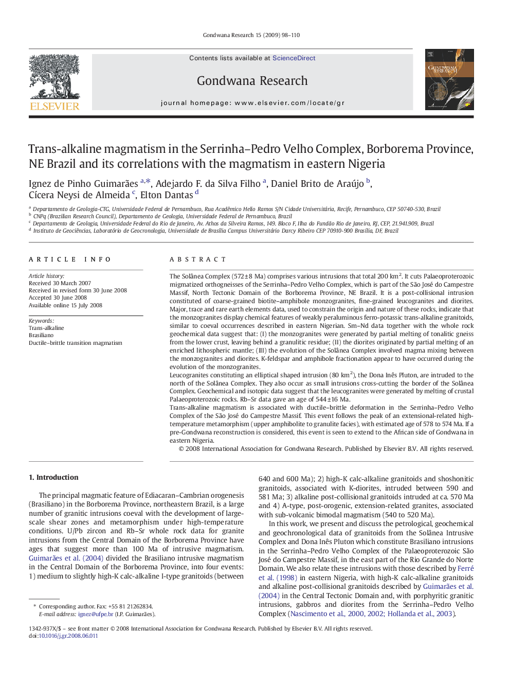 Trans-alkaline magmatism in the Serrinha–Pedro Velho Complex, Borborema Province, NE Brazil and its correlations with the magmatism in eastern Nigeria