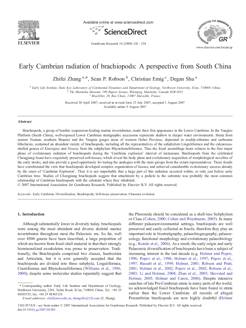 Early Cambrian radiation of brachiopods: A perspective from South China