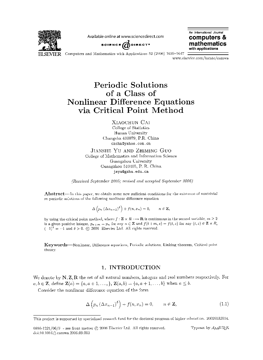 Periodic solutions of a class of nonlinear difference equations via critical point method