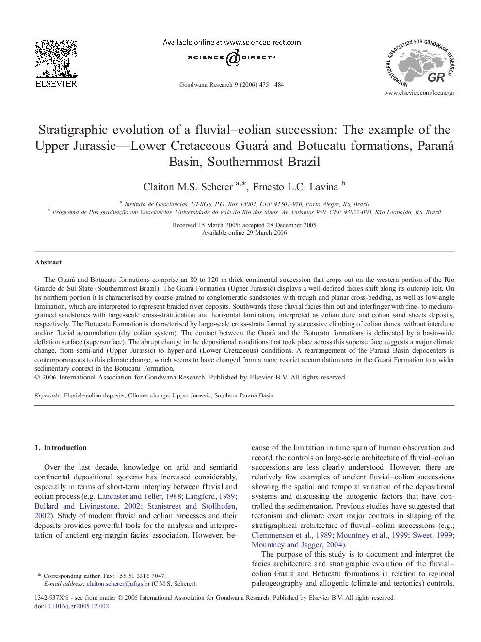 Stratigraphic evolution of a fluvial–eolian succession: The example of the Upper Jurassic—Lower Cretaceous Guará and Botucatu formations, Paraná Basin, Southernmost Brazil