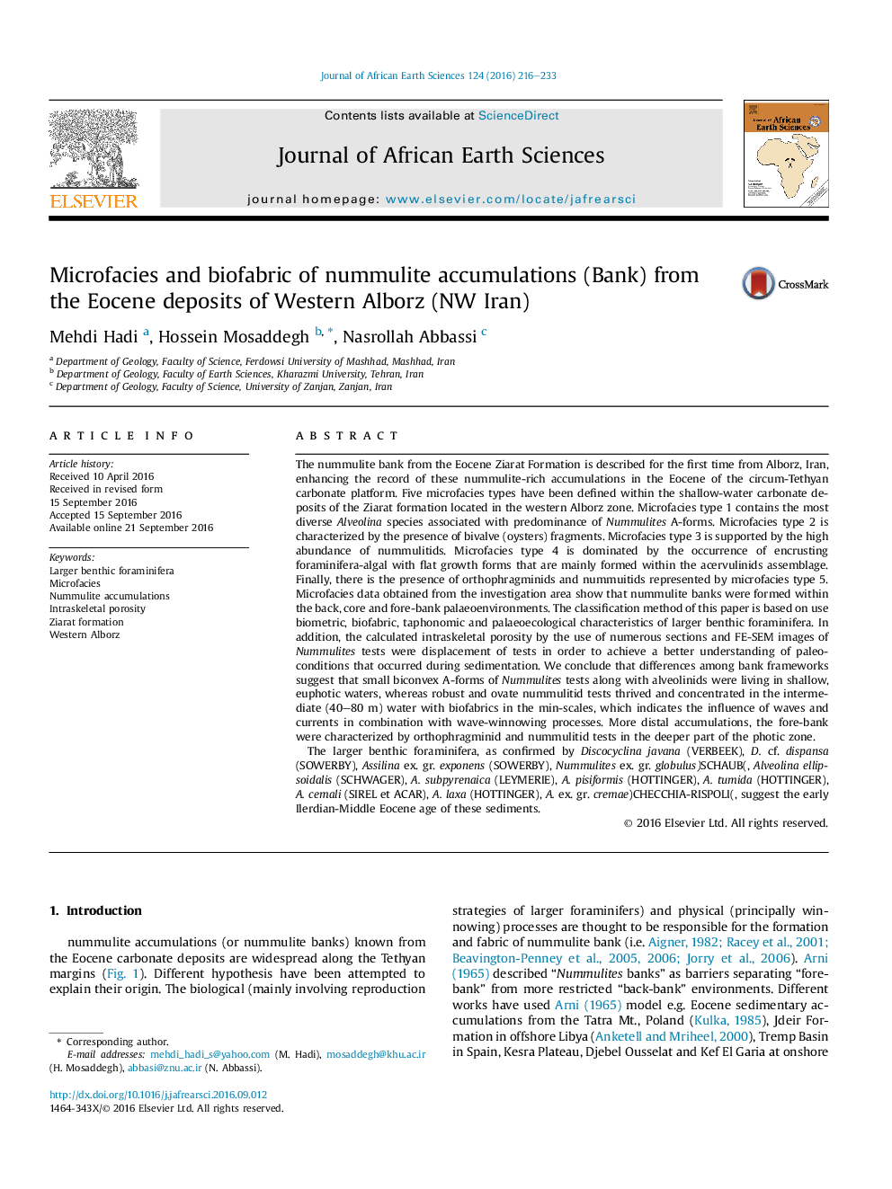 Microfacies and biofabric of nummulite accumulations (Bank) from the Eocene deposits of Western Alborz (NW Iran)