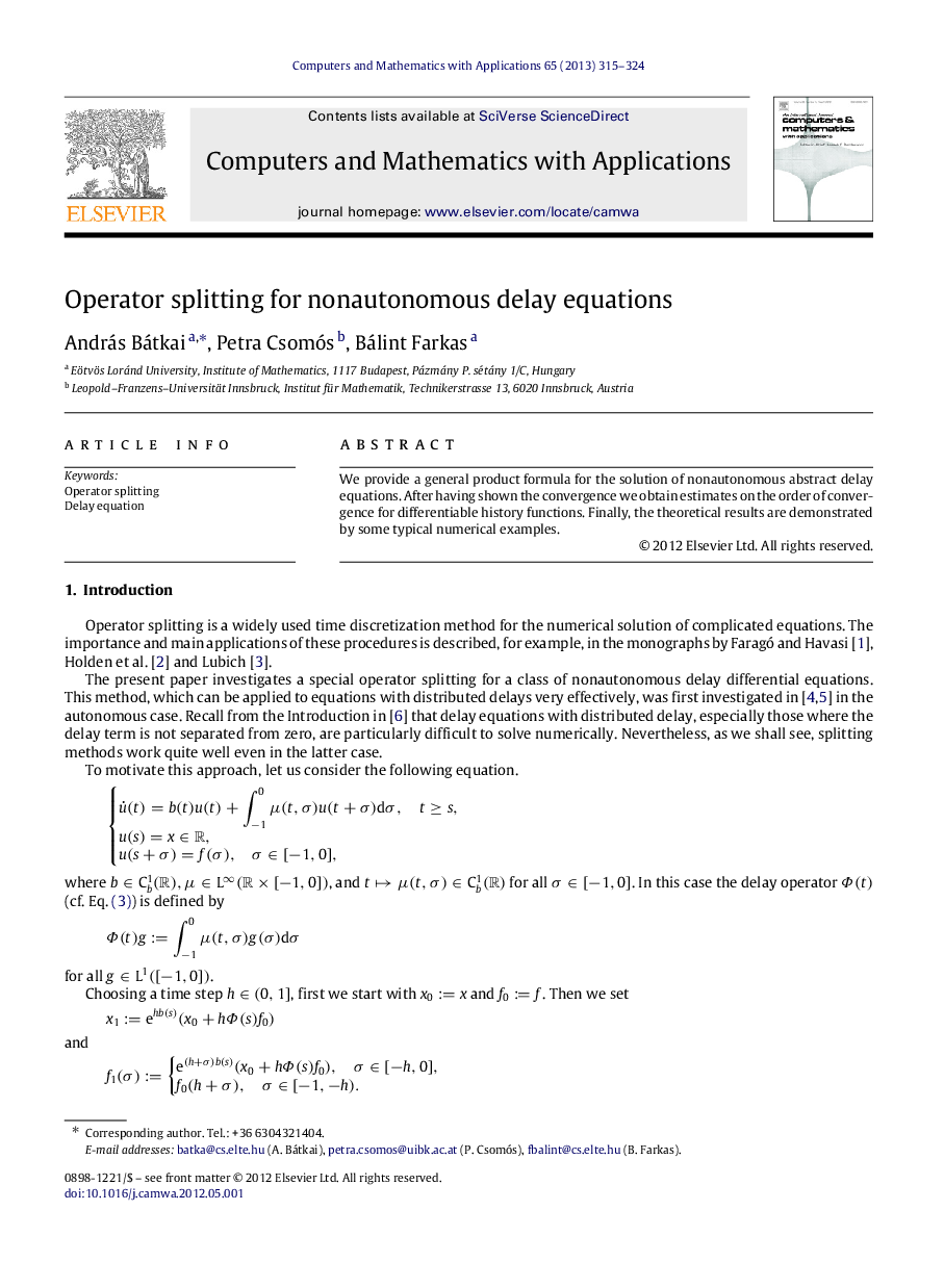 Operator splitting for nonautonomous delay equations