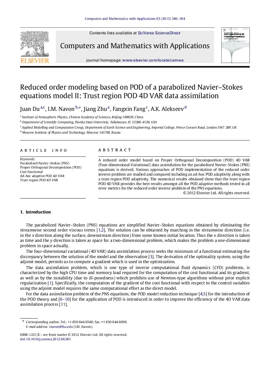 Reduced order modeling based on POD of a parabolized Navier–Stokes equations model II: Trust region POD 4D VAR data assimilation