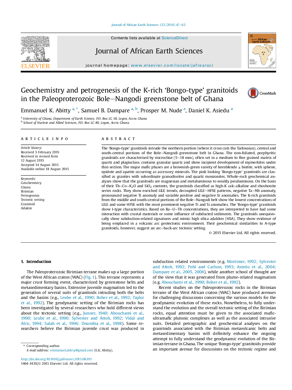 Geochemistry and petrogenesis of the K-rich ‘Bongo-type’ granitoids in the Paleoproterozoic Bole–Nangodi greenstone belt of Ghana