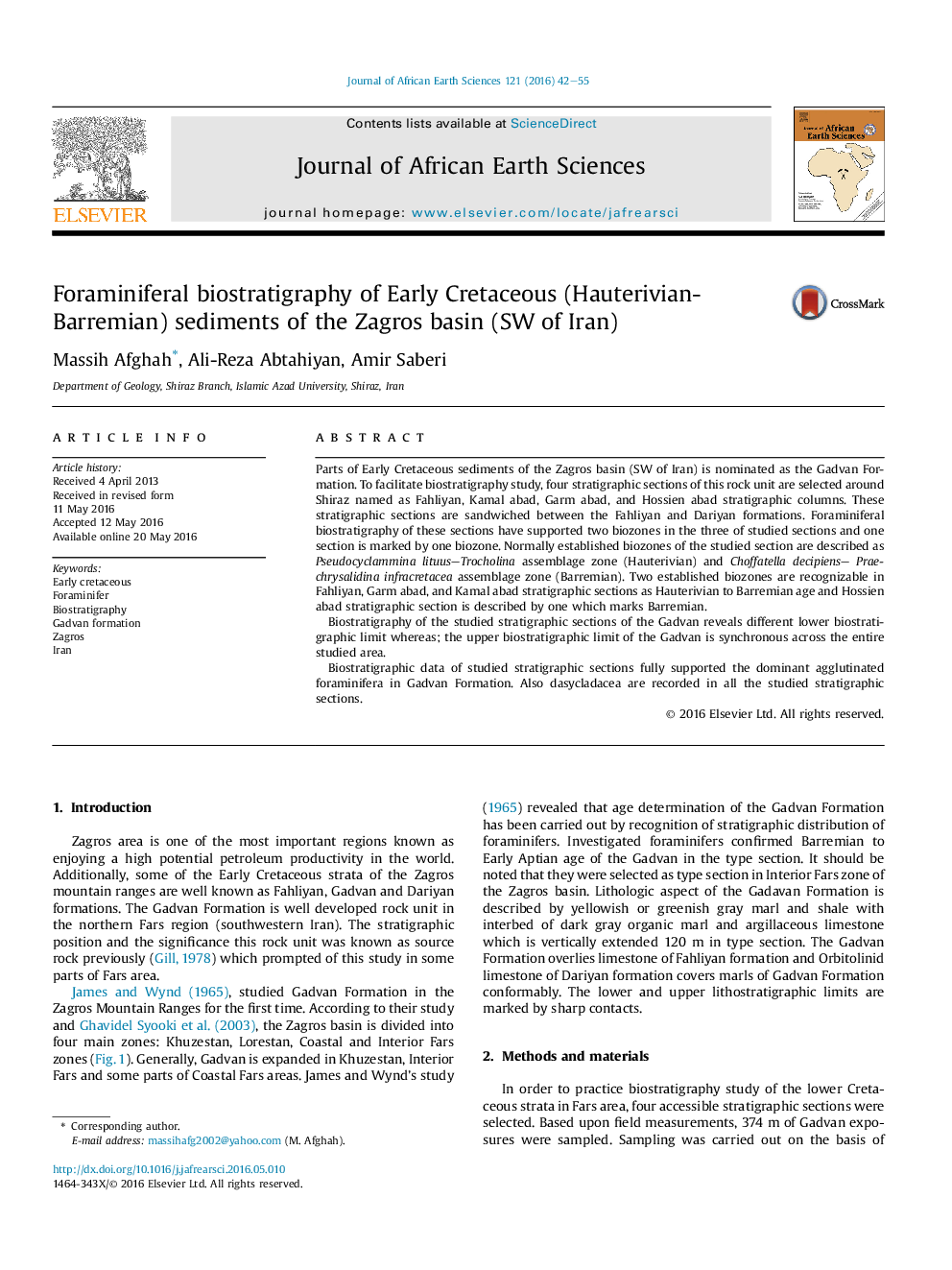 Foraminiferal biostratigraphy of Early Cretaceous (Hauterivian-Barremian) sediments of the Zagros basin (SW of Iran)