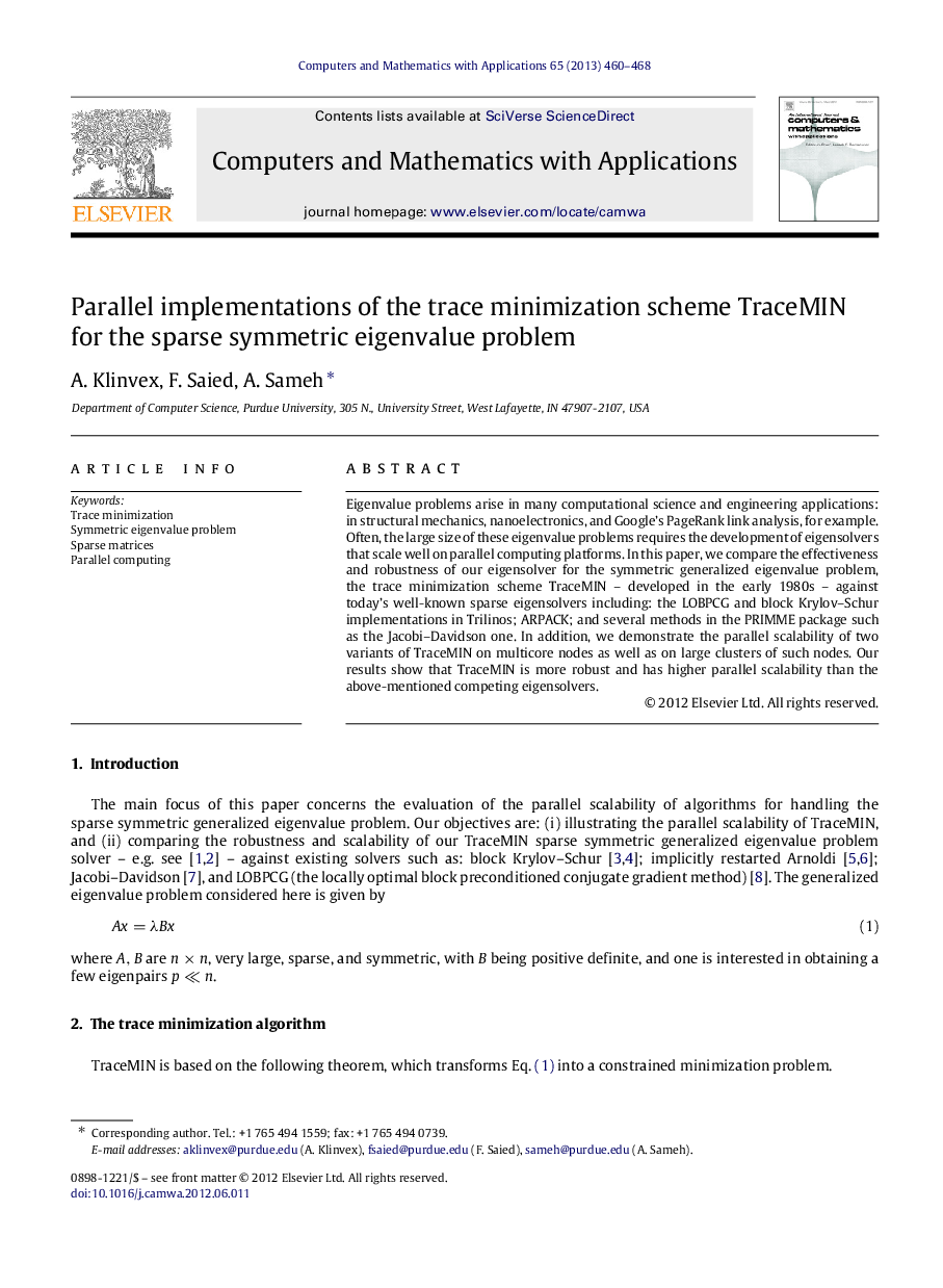 Parallel implementations of the trace minimization scheme TraceMIN for the sparse symmetric eigenvalue problem