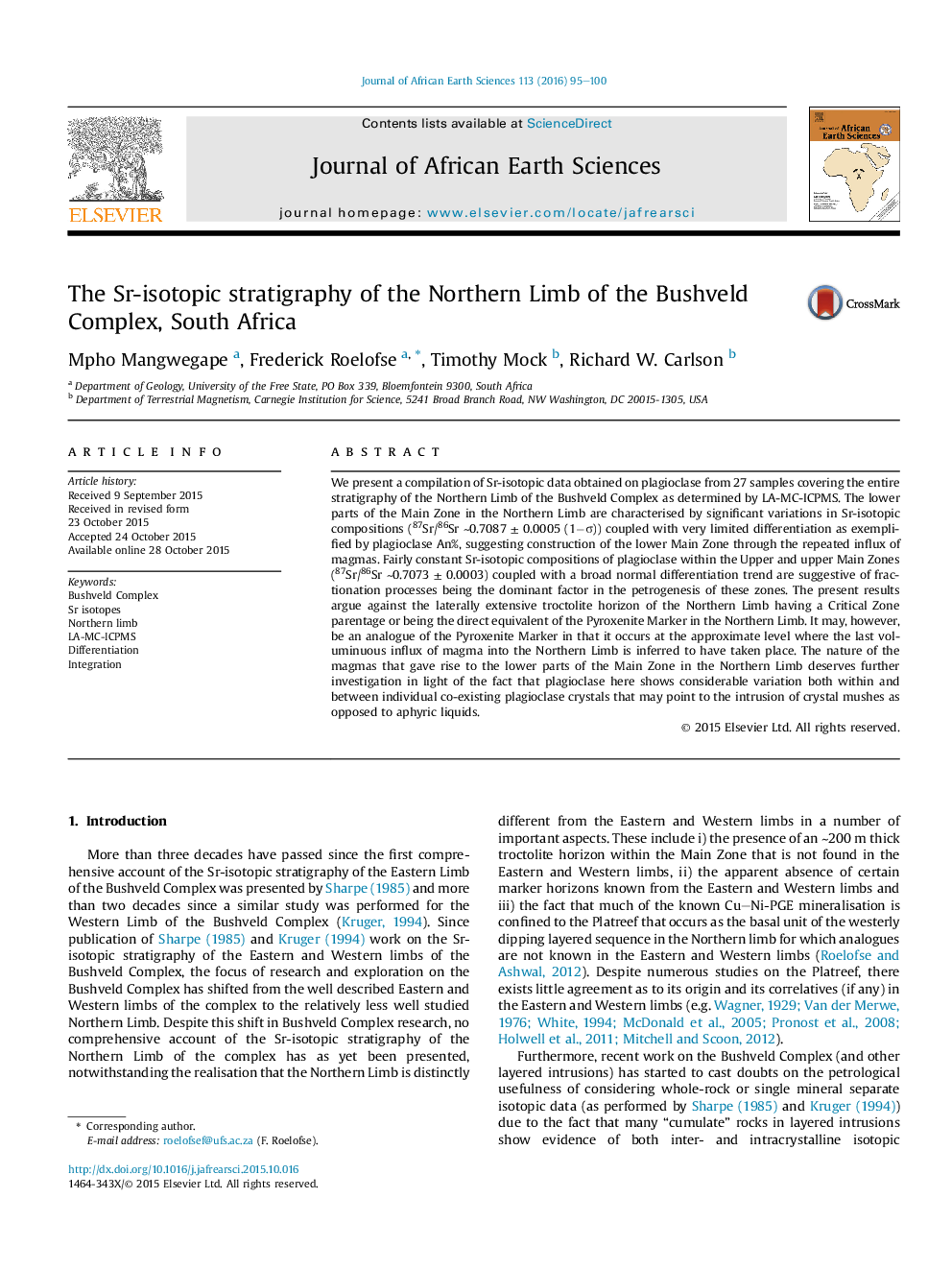 The Sr-isotopic stratigraphy of the Northern Limb of the Bushveld Complex, South Africa