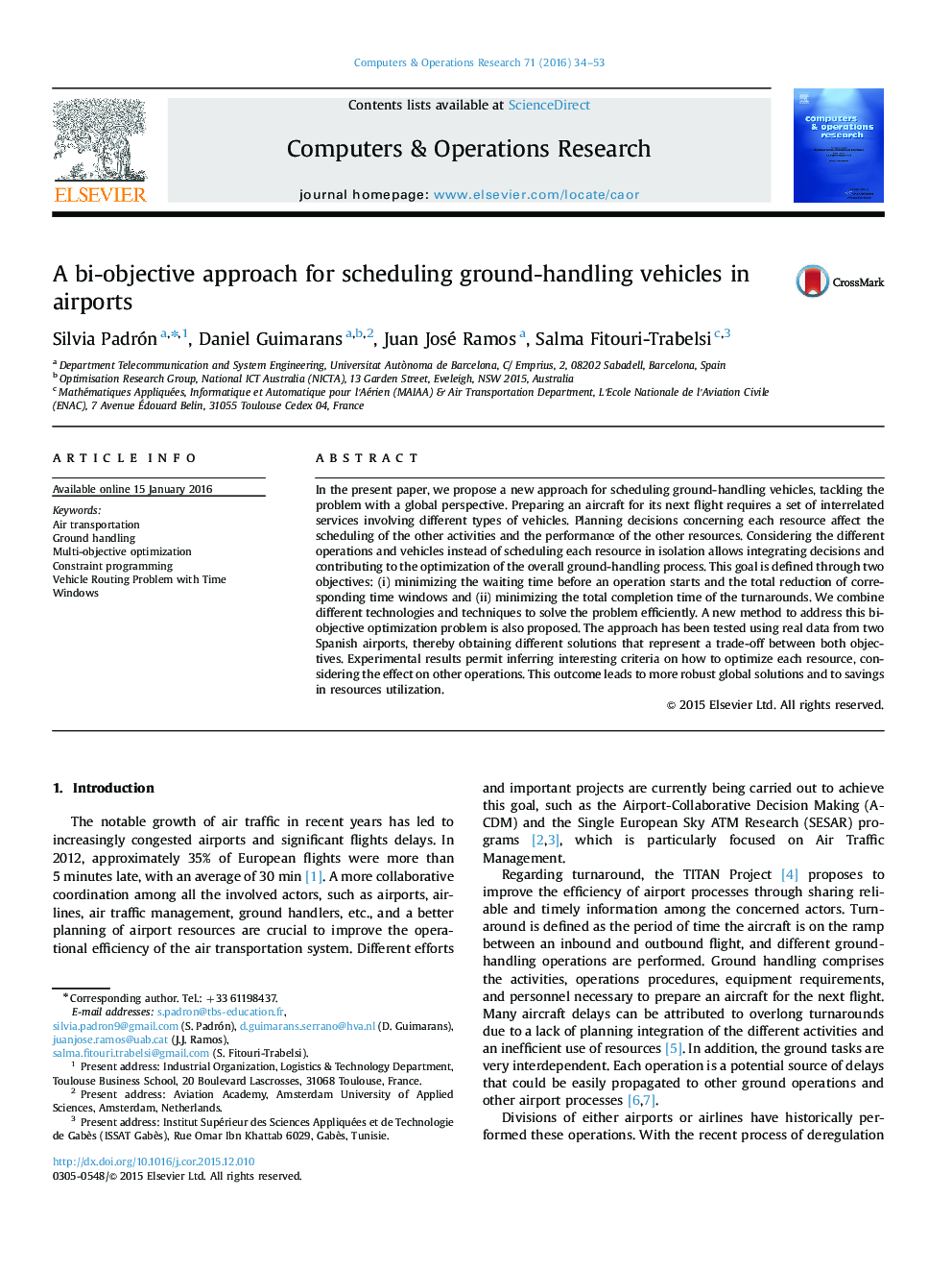 A bi-objective approach for scheduling ground-handling vehicles in airports