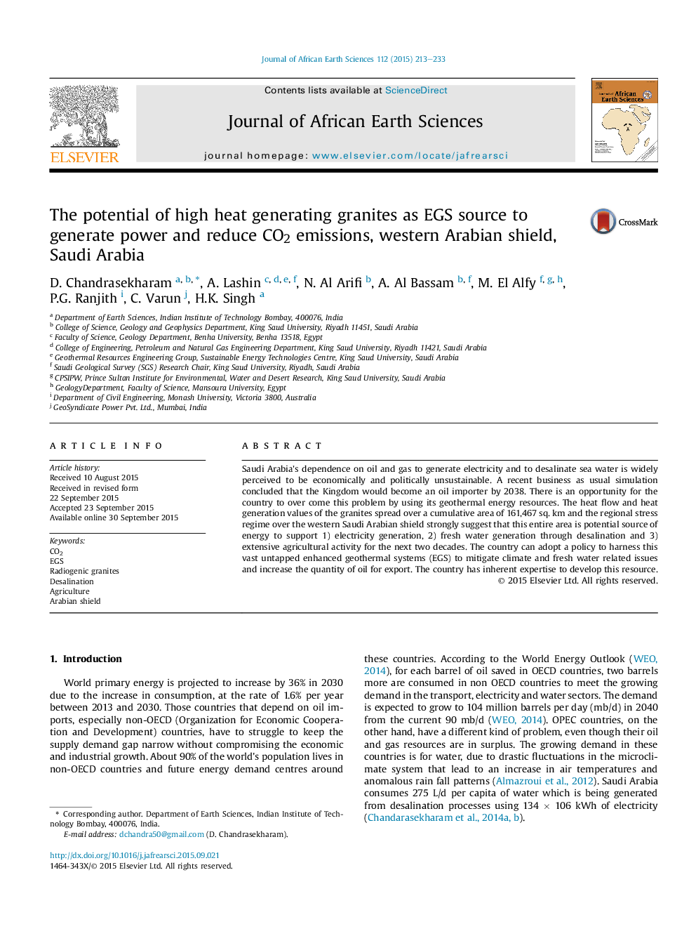 عکس صفحه اول مقاله: The potential of high heat generating granites as EGS source to generate power and reduce CO2 emissions, western Arabian shield, Saudi Arabia The potential of high heat generating granites as EGS source to generate power and reduce CO2 emissions, western Arabian shield, Saudi Arabia