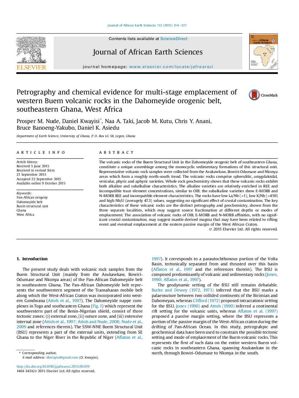 Petrography and chemical evidence for multi-stage emplacement of western Buem volcanic rocks in the Dahomeyide orogenic belt, southeastern Ghana, West Africa