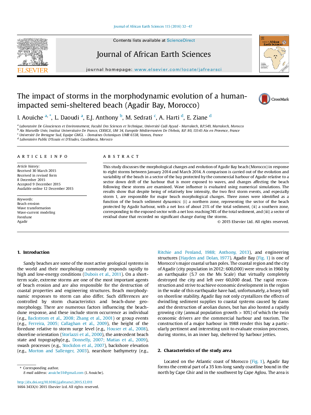 The impact of storms in the morphodynamic evolution of a human-impacted semi-sheltered beach (Agadir Bay, Morocco)