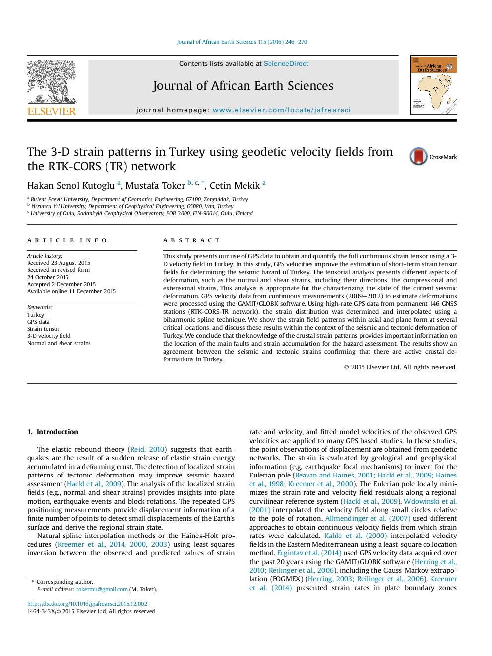 The 3-D strain patterns in Turkey using geodetic velocity fields from the RTK-CORS (TR) network