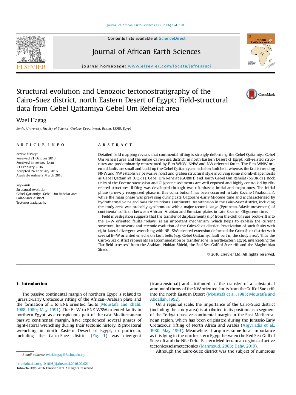 تکامل ساختاری و تکتونستراتیگرافی قوز زایی از ناحیه قاهره-سوئز، صحرای شمال شرقی مصر: داده های فیلد-ساختاری از منطقه گوگل کاتدمیا-گوبل عام رحایت 