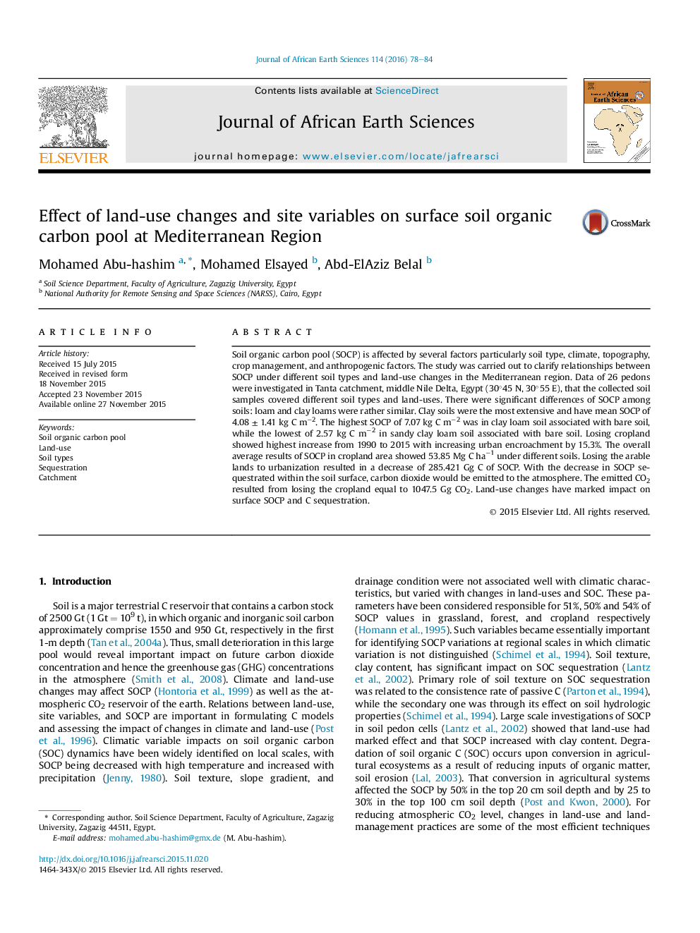 Effect of land-use changes and site variables on surface soil organic carbon pool at Mediterranean Region