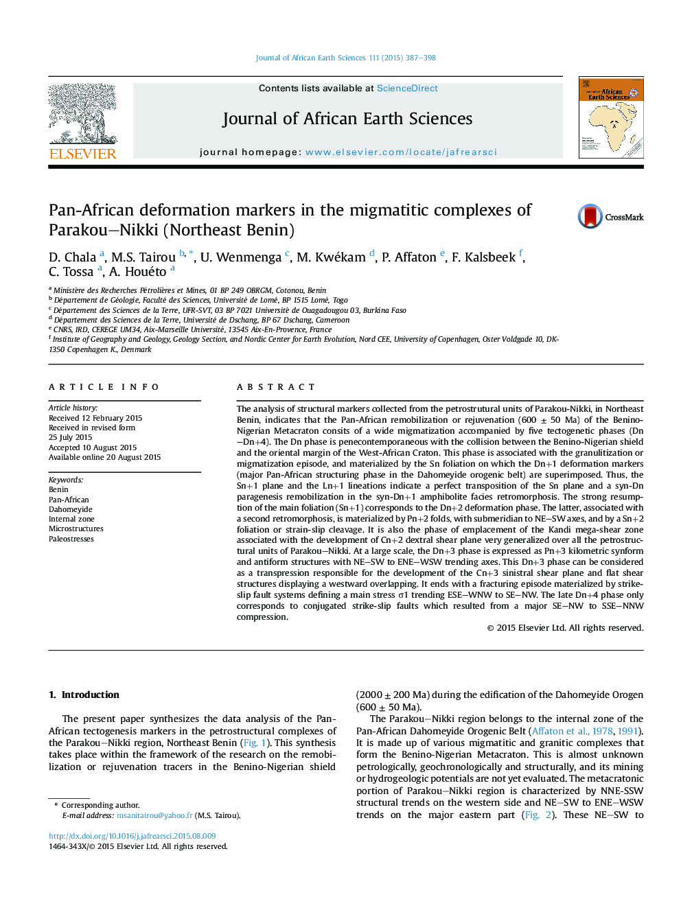 Pan-African deformation markers in the migmatitic complexes of Parakou–Nikki (Northeast Benin)