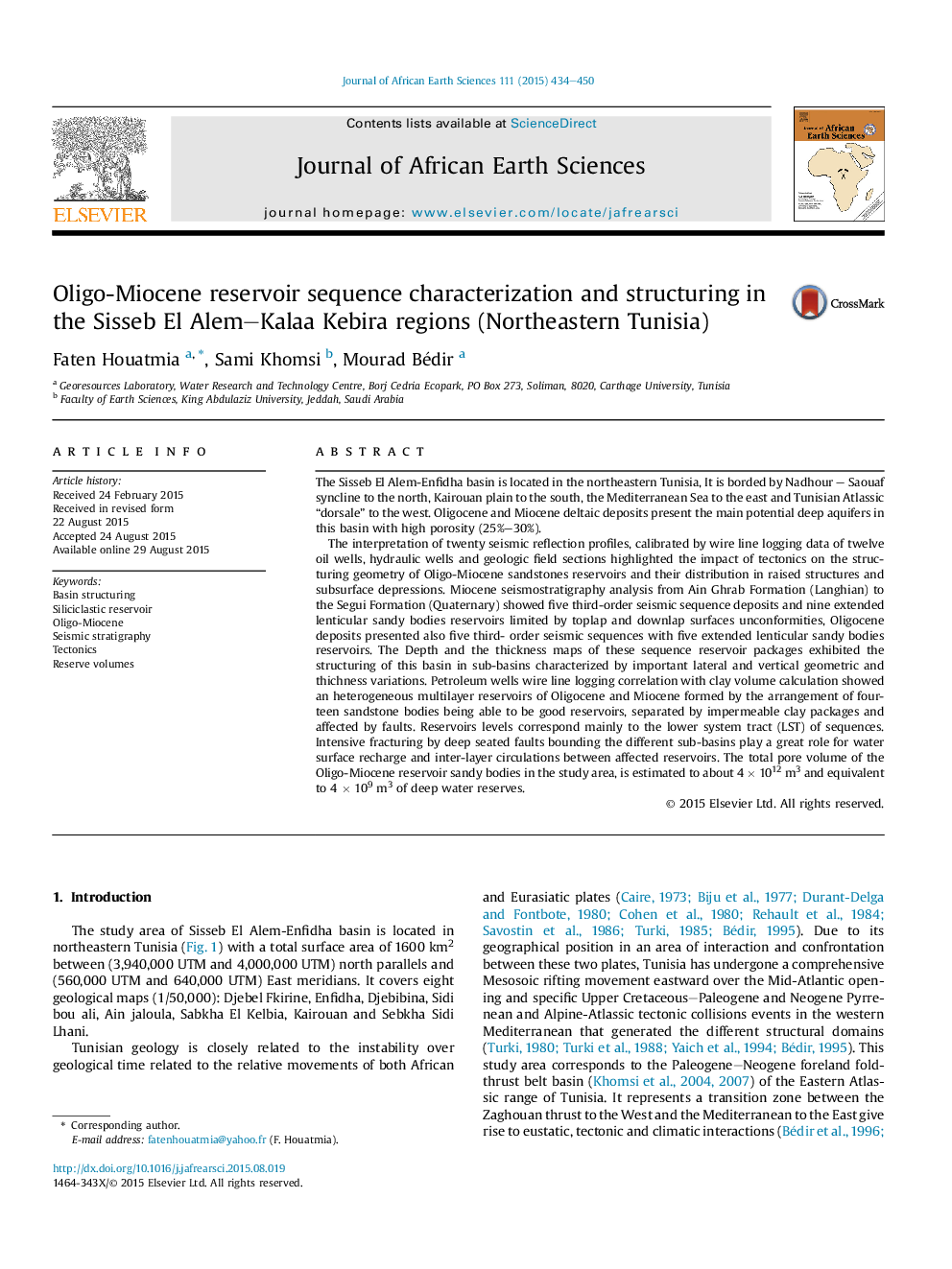 Oligo-Miocene reservoir sequence characterization and structuring in the Sisseb El Alem–Kalaa Kebira regions (Northeastern Tunisia)