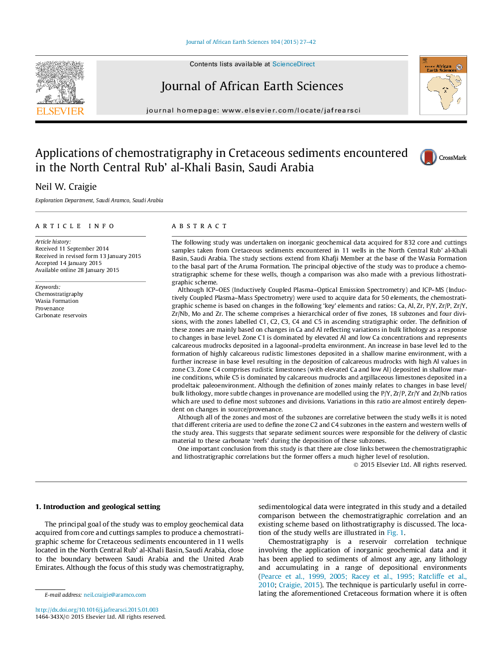 Applications of chemostratigraphy in Cretaceous sediments encountered in the North Central Rub’ al-Khali Basin, Saudi Arabia