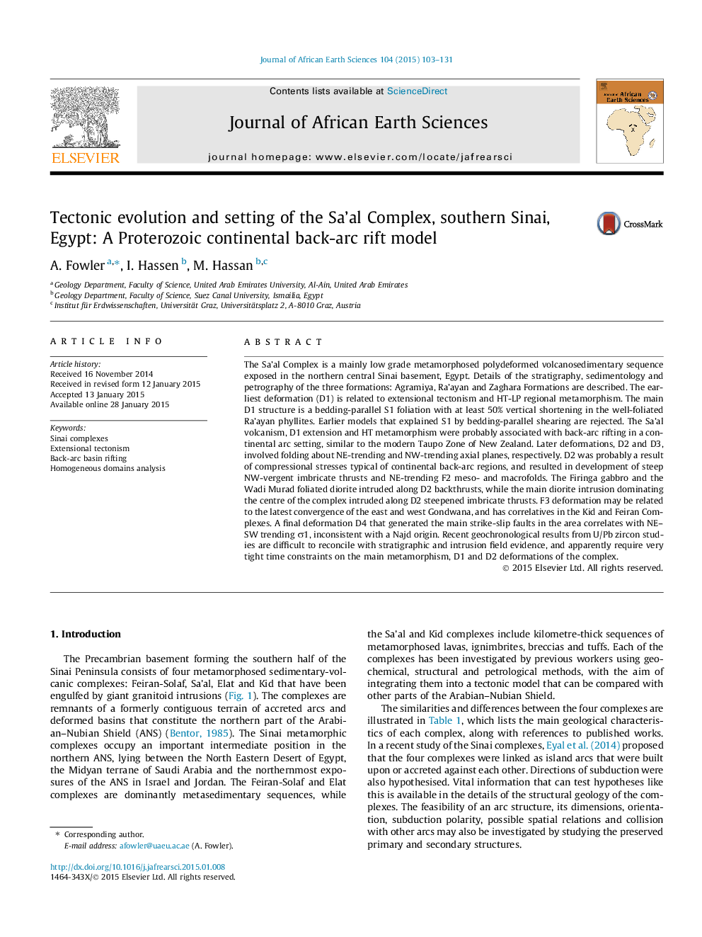 Tectonic evolution and setting of the Sa’al Complex, southern Sinai, Egypt: A Proterozoic continental back-arc rift model