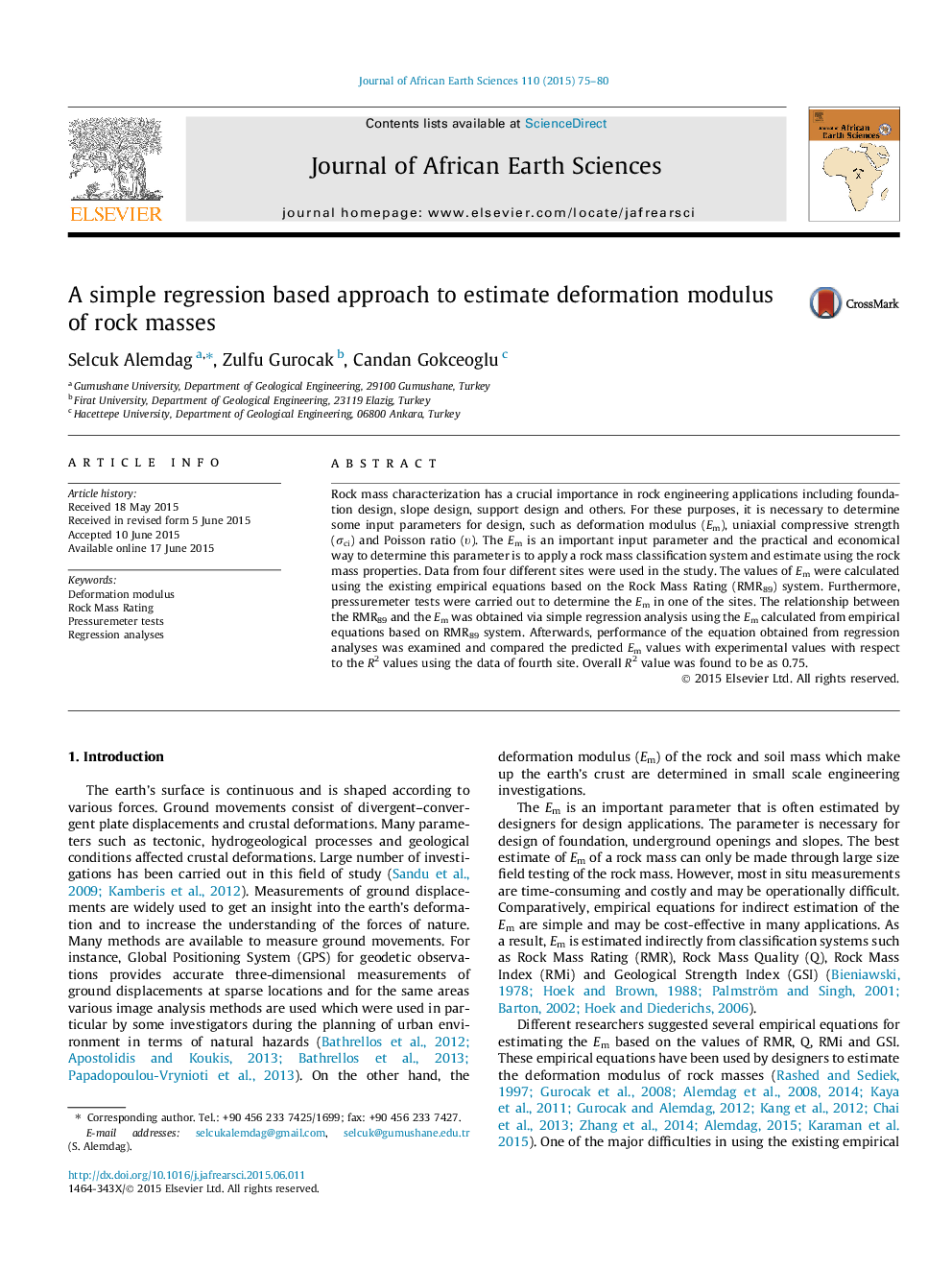 A simple regression based approach to estimate deformation modulus of rock masses