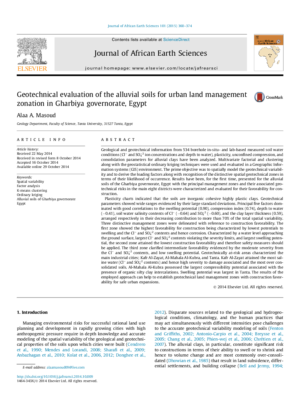 Geotechnical evaluation of the alluvial soils for urban land management zonation in Gharbiya governorate, Egypt