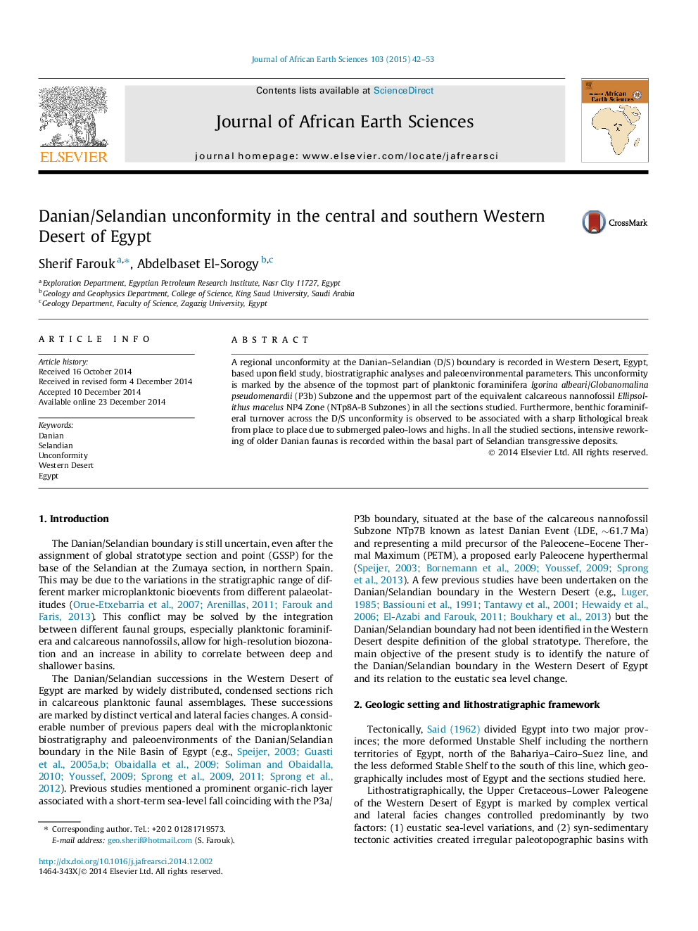 Danian/Selandian unconformity in the central and southern Western Desert of Egypt