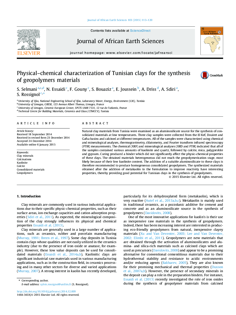 Physical–chemical characterization of Tunisian clays for the synthesis of geopolymers materials